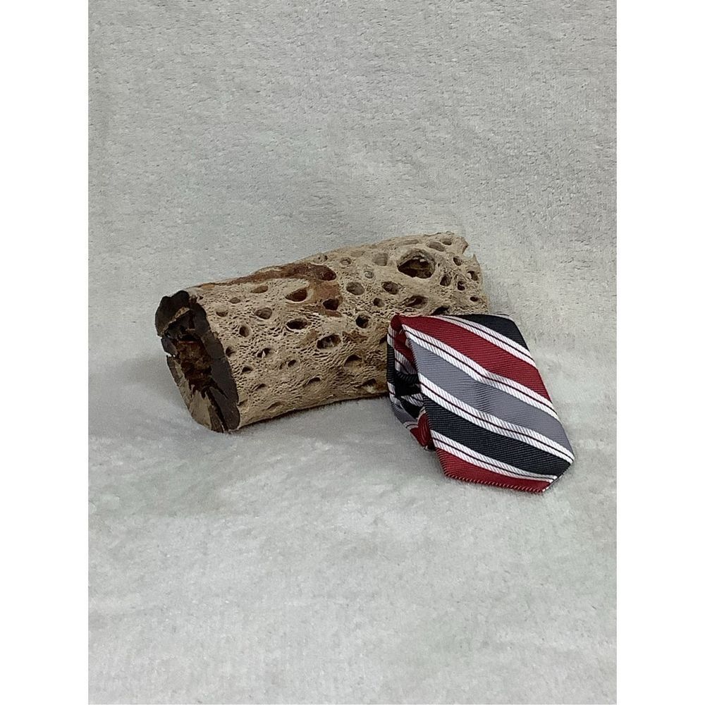 15 Inch Boys Clip on Red, Black, White and Gray Tie